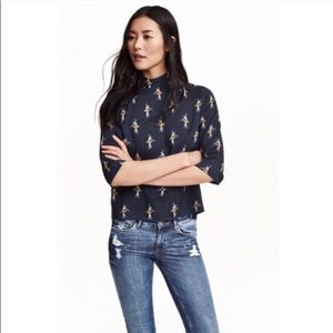 Flowy 3/4 sleeve ballerina print H&M top size 8